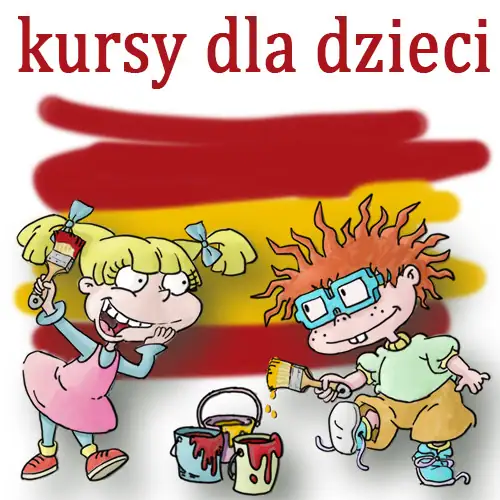 Grafika promująca kursy hiszpańskiego dla dzieci w Katowicach – nauka przez zabawę.