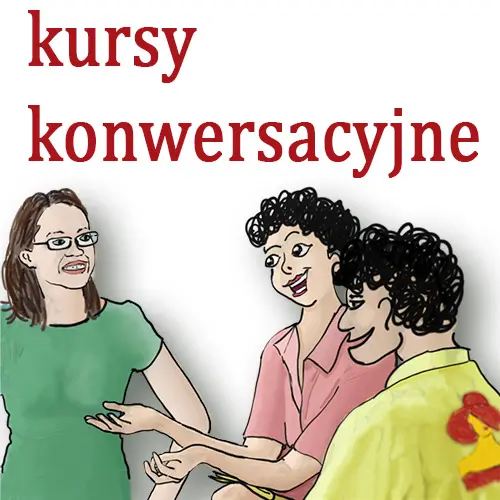 Grafika promująca konwersacje z hiszpańskiego i portugalskiego w Katowicach – przełamywanie bariery mówienia.