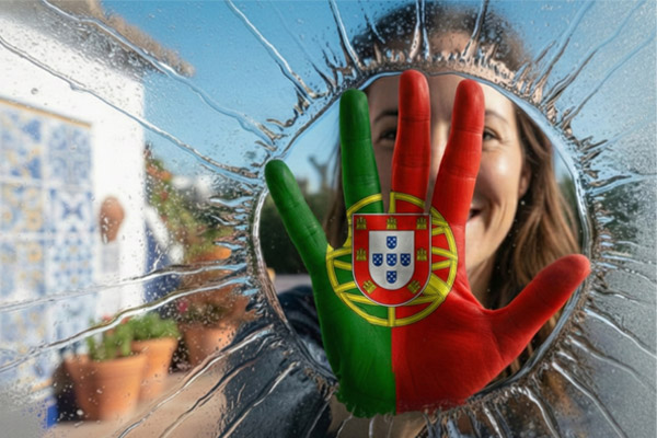 Wersja mobilna grafiki z dłonią i topniejącym lodem – symbol przełamywania bariery językowej na kursach portugalskiego w Katowicach i online.