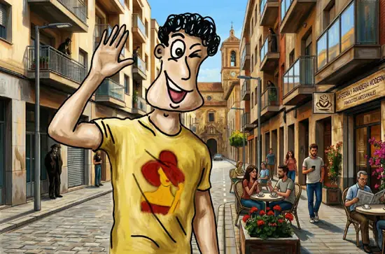 Mężczyzna witający się na hiszpańskiej ulicy – jak przywitać się po hiszpańsku kursy językowe online Alma Española