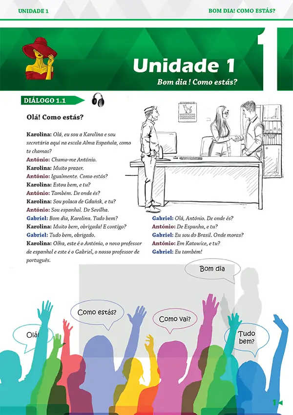 Autorskie materiały do nauki portugalskiego online w szkole Alma Española – praktyczne dialogi na poziomie A1